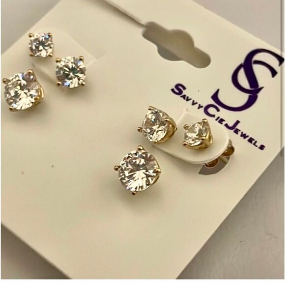 Savy Cie Jewels Set of 3 Earrings Gold Plated Over Sterling Silver NWT - Picture 3 of 7